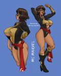  big_ass big_breasts bleepideeboop brown_hair huge_breasts kamala_khan long_boots looking_at_viewer marvel marvel_comics ms._marvel ms._marvel_(carol_danvers)_(cosplay) nipples nipples_visible_through_clothing older older_female short_hair thick_legs young_adult young_adult_female young_adult_woman 