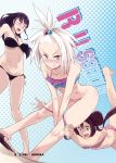 3girls :o angry assisted_exposure bangs barefoot beach bent_over bikini bikini_pull black_bikini black_hair black_swimsuit blue_eyes blush bottomless brown_hair clenched_teeth constricted_pupils cover cover_page double_bun doujin_cover dutch_angle embarrassed english female flat_chest floating_hair freckles frilled_bikini frills gradient gradient_background green_eyes groin guitarist_(pokemon) gym_leader hair_bobbles hair_ornament halftone halftone_background halter_top halterneck homika_(pokemon) kawaisou knees leg_up legs long_hair lou_(pokemon) lowleg lowleg_bikini mei_(pokemon) midriff mound_of_venus multiple_girls navel nintendo nose_blush npc_trainer open_mouth pantsing pokemon pokemon_(game) pokemon_bw2 sandals short_hair side-tie_bikini standing surprised sweatdrop swimsuit teeth toes topknot tripping twintails v_arms white_hair yuri