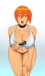 1girl 1girl alternate_version_available ben_10 big_breasts big_breasts breasts cartoon_network choker cleavage clothed_female donchibi female_focus female_only future_gwen green_eyes gwen_tennyson lipstick looking_at_viewer mature mature_female orange_hair panties short_hair solo_female solo_focus tagme thighs wide_hips