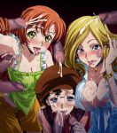  3girls armpit_sex black_hair blonde_hair blue_eyes blush breast_press breasts bukkake censored cleavage code_geass collarbone covered_nipples cum cum_everywhere cum_in_mouth cum_on_body cum_on_breasts cum_on_upper_body disembodied_penis dress erect_nipples facial frills glasses green_eyes hairjob handjob hat hyottokoaki interracial large_breasts long_hair looking_at_viewer magic_penis milly_ashford multiple_girls multiple_penises nina_einstein nipples penis photoshop poking red_hair sash see-through shirley_fenette shorts sweat tears tongue yellow_eyes 