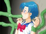 1girl against_wall ami_mizuno bishoujo_senshi_sailor_moon blue_eyes blue_hair blush clothed fellatio female forced forced_oral green_tentacles mizuno_ami non-consensual old_school_academy oral oral_sex rape restrained sailor_mercury sailor_moon school_uniform schoolgirl short_hair sweat tentacle_in_mouth tentacle_rape tentacle_sex tentacles