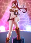 alluring armlet big_breasts gloves gorget green_eyes high_ponytail legwear licking_lips liilica long_hair looking_at_viewer ponytail pyrrha_nikos red_hair rwby stripper stripper_pole tugging_clothing