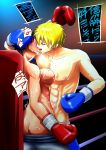 1boy 1girl abs artist_request battle beaten black_hair blonde_hair boxing boxing_ring breasts bruise defeated female fight fighting forced game_over gloves highres injury kiss large_breasts muscle nipples pixiv_manga_sample rape resized short_hair sport sweat t178 tears topless translation_request