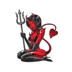  black_bra black_gloves black_hair black_high_heels black_panties bra demon_girl demoness devil_girl devil_horns gloves panties red_skin trident 