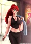 1girl alluring female_only green_eyes high_ponytail long_hair massam.16 ponytail pyrrha_nikos red_hair rwby shiny_hair shiny_skin sportswear