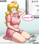 2016 big_breasts breasts cup glass heart hospital nipples nurse nurse_cap nurse_uniform one_eye_closed princess_peach revtilian see-through speech_bubble super_mario_bros. water wet wink