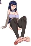 1girl bangs black_hair black_legwear black_nails blue_hair blunt_bangs blush breasts brown_eyes cleavage collaboration color_guide colored elbow_gloves fingerless_gloves fishnets footjob gloves hime_cut hinata_hyuuga huge_penis hyuuga_hinata large_breasts large_penis large_testicles legoman legs lips lm_(legoman) long_hair looking_at_viewer magic_penis nail_polish naruto naruto_shippuuden penis purple_eyes shunori sitting solo testicles thighhighs toeless_legwear toenail_polish toes tubetop uncensored