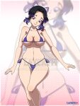 1girl alluring alternate_costume big_breasts bikini black_hair butterfly_hair_ornament cleavage curvy demon_slayer female_only hair_ornament kimetsu_no_yaiba kochou_shinobu layerth looking_at_viewer micro_bikini multicolored_hair purple_bikini purple_eyes purple_hair side-tie_bikini smile thick_thighs two_tone_hair voluptuous watermark wide_hips