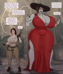 2_girls alcina_dimitrescu black_hair brown_hair gigantic_ass gigantic_breasts hourglass_figure jill_valentine lady_dimitrescu resident_evil resident_evil_8:_village saturnxart surprised transformation vampire