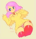 1girl 2012 anthro artist_name bikini blue_eyes blush breasts cleavage cleavage_cutout clothing cropped_legs cute doxy ear_piercing earrings equine female female_only fluttershy friendship_is_magic hair horn horse humanized jewelry long_hair my_little_pony my_little_pony_friendship_is_magic piercing pink_hair pony red_legwear side-tie_bikini sleeves_past_wrists solo striped striped_bikini striped_swimsuit sweater sweater_dress swimsuit swimsuit_under_clothes thighhighs underwear wings yellow_skin