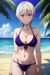 1girl alluring bare_legs beach big_breasts bikini blue_sky cleavage joker_(artist) nakiri_alice ocean shokugeki_no_souma