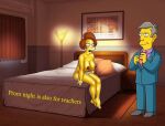 ass big_breasts edna_krabappel erect_nipples sitting_on_bed the_simpsons thighs