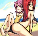  2_girls 2girls alex_ahad ass barefoot beach bikini breasts erin_fitzgerald hair_over_one_eye huge_breasts lab_zero_games large_breasts long_hair multiple_girls parasoul_(skullgirls) pink_hair red_eyes red_hair short_hair siblings sisters sitting skullgirls swimsuit umbrella_(skullgirls) underboob vaginal yellow_eyes 