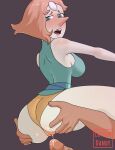 1girl artist_name ass ass_grab cartoon_network clothed clothing cottndandy gem_(species) panties pearl_(steven_universe) pussy pussy_juice_drip steven_universe tagme unseen_male_face white_skin