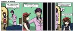  1girl ? artist_request bed bedroom brown_hair comic formal funny hat kneehighs mr._bonding musical_note nintendo over-kneehighs pokemon pokemon_(game) pokemon_xy purple_hair serena serena_(pokemon) sexually_suggestive shoes skirt source_request suit 