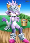 armor bbmbbf blaze_the_cat blush breasts bucket cat feline female mobius_unleashed nipples outside palcomix pussy rag sega sitting sky solo sonic_(series) sonic_team sonic_the_hedgehog_(series) washing water