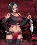  1girl 2d alluring athletic_female big_breasts big_thighs black_hair breasts dagger female_abs female_only fit_female knife midway_games mortal_kombat mortal_kombat_armageddon mortal_kombat_mythologies:_sub-zero mortal_kombat_x sareena solo_female solo_focus thighs thotlerrr toned toned_female treartz weapon white_hair 