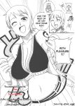 acid_head big_breasts cleavage doujin-moe.us doujinshi english_text huge_breasts monochrome murata nami nami_(one_piece) nami_no_koukai_nisshi_special_4 one_piece translated