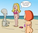  american_dad ass bikini bikini_bottom_removed bottomless bottomless_female creek_12 family_guy francine_smith lois_griffin nude_beach pussy roger_(american_dad) 