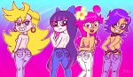 4girls ami ami_onuki ass big_ass blonde_hair blue_eyes bubble_butt cartoon_network crossover frown grin hi_hi_puffy_amiyumi jeans long_hair nipple nipples panty_&_stocking_with_garterbelt panty_anarchy pink_eyes pink_hair purple_hair rayryan_(artist) short_hair sideboob smile stocking_anarchy surprised topless very_long_hair yumi yumi_yoshimura