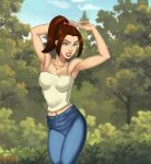  1girl armpits arms_up big_breasts blue_eyes breasts brown_hair comic_book_character deep_armpits female_focus female_only high_res kitty_pryde long_hair marvel marvel_comics mutant_(marvel) patreon patreon_paid patreon_reward shadowcat solo_female solo_focus sunsetriders7 superheroine tagme teen teenage_girl x-men x-men_evolution young_adult 