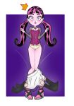  blush draculaura embarrassed embarrassed_underwear_female embarrassing euf monster monster_girl monster_high multicolored_hair panties pink_skin skirt skirt_down skirt_pull twin_tails vampire 