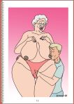  age_difference blonde_hair clothing dicklovoma elderly_female eyewear glasses grey_hair hand_in_panties mature mature_female panties short_hair size_difference 