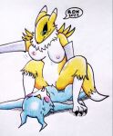  1girl big_breasts breasts cowgirl_position digimon femdom male nude rdk renamon straight veemon 