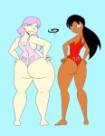 1girl 2020 2_girls ass ayane_shiun bbw big_ass black_hair bottom_heavy bubble_butt closed_eyes dat_ass fat_ass female_only frostbiteboi large_ass leotard looking_at_viewer looking_back ninja_girl_mai pink_hair porkchop_'n_flatscreen sexy smile wedgie