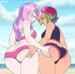 2020 2_girls 2girls ass beach female female/female female_only friendship_is_magic hand_on_ass humanized looking_at_each_other mostly_nude my_little_pony outdoor outside rainbow_dash rainbow_dash_(mlp) rainbow_hair revtilian standing sweetie_belle sweetie_belle_(mlp) swimsuit