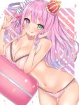 1girl 1girl :p big_breasts blush bra breasts candy candy_hair_ornament clavicle cleavage food food_themed_hair_ornament hair_ornament heterochromia high_resolution himemori_luna hololive lollipop long_hair looking_at_viewer mi_taro333 navel panties pink_hair tongue tongue_out underwear virtual_youtuber