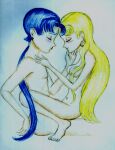 1boy 1girl belly_button black_hair blackbomberwoman blonde_hair breasts completely_nude couple nude older older_female sailor_moon seiya_kou usagi_tsukino young_adult young_adult_female young_adult_woman