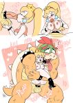 1girl blonde_hair blue_eyes bowser breasts comic fellatio interspecies nipples penis_in_mouth princess_peach sex super_mario_bros.