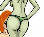 blush dancing disney gif green_eyes green_panties green_skin kim_possible kimberly_ann_possible long_hair orange_hair panties shego surprise tagme underwear white_background