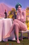 1girl 1girl 1girl 3d areola barefoot blender_(software) blizzard_entertainment blue_hair breasts feet female_only forceballfx high_resolution looking_at_viewer mercy_(overwatch) nipples overwatch purple_toenails toes