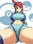 1girl blue_eyes blush breasts duplicate fuuro_(pokemon) gym_leader hair_ornament jpeg_artifacts large_breasts midriff navel pokemon pokemon_(game) pokemon_bw red_hair shorts solo thick_thighs thighs torathi