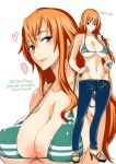  2boys 2girls big_breasts blush breasts censored comic completely_nude fellatio group_sex handjob hetero highres isao large_breasts long_hair mmf_threesome multiple_boys multiple_girls nami nami_(one_piece) navel nipples nude one_piece oral orange_eyes orange_hair penis sex spread_legs straw_hat_pirates tattoo threesome translated vaginal 