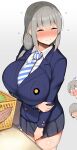 big_breasts blush closed_eyes embarrassed huge_breasts jakko mature_female milf miniskirt school_uniform schoolgirl silver_hair sweatdrop undersized_clothes uzaki-chan_wa_asobitai! uzaki_hana uzaki_tsuki uzaki_yanagi