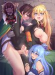 ! !? 1boy 3_girls ? ?! aqua_(konosuba) bangs bar_censor bare_shoulders big_breasts big_breasts black_bodysuit blonde_hair blue_eyes blue_hair blue_shirt blush bodysuit breasts brown_hair cape caught caught_in_the_act censored chomusuke clothed_female clothed_sex cuckquean darkness_(konosuba) detached_sleeves dress goddess green_cape green_eyes hair_ornament hair_rings high_res kazu-koto kazukoto kono_subarashii_sekai_ni_shukufuku_wo! leg_lift long_hair long_sleeves looking_at_viewer male male/female mature mature_female megumin multiple_girls netorare nipples one_leg_up open_mouth penis ponytail pussy red_dress red_eyes reverse_netorare satou_kazuma sex shirt short_hair short_hair_with_long_locks sidelocks smile spread_legs standing standing_on_one_leg straight tagme teen thighs torn_bodysuit torn_clothes vaginal_penetration white_shirt white_sleeves x_hair_ornament