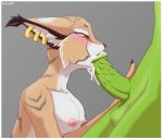 anthro argonian blush breasts cum ear_piercing earrings erect_nipples erection feline furry jewelry khajiit lizard lynx nipples nude penis piercings reptile scalie testicles the_elder_scrolls yellow_eyes