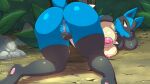 1girl animated ass_focus ass_shake big_ass big_breasts blue_fur breasts dripping_pussy gif hand_on_pussy horny huge_ass lucario nipples orange-peel pokemon pokemon_(species) presenting shaking shaking_ass shaking_butt