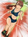 alluring athletic_female brown_hair cheesecake_(artist) female_abs fit_female fitness gym_shorts hayami_sena mashin_sentai_kiramager running sena_hayami sports_bra super_sentai sweat track_and_field voluptuous