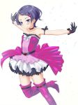  1girl arm arms art babe bare_shoulders belt blush boots choker collarbone dokidoki!_precure dress female gloves hair_ornament heart_hair_ornament high_res kenzaki_makoto legs looking_at_viewer necklace outstretched_arms pink_boots pink_dress precure purple_eyes purple_hair shirota_mizuki short_hair skirt smile solo spread_arms standing_on_one_leg stockings strapless strapless_dress thigh_high_boots zettai_ryouiki 