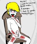 1boy benatar bite_mark blood blush choking completely_nude crying crying_with_eyes_open cuts_on_thigh cuts_on_wrist english_text grey_background knife looking_pleasured masturbation precum_on_penis self_harm self_upload sitting_on_chair solo_male tongue_out your_favorite_martian