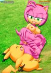  amy_rose bbmbbf crossover cum cum_on_foot footjob palcomix pietro&#039;s_secret_club pikachu pokemon sega sonic_(series) sonic_the_hedgehog_(series) 