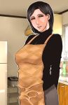  apron black_hair breasts cg housewife kitchen lips milf original paradiddle refrigerator rice_cooker short_hair sink smile sweater turtleneck 