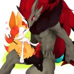 2boys braixen fox frottage furry multiple_boys multiple_penises no_humans penis penises_touching pixiv_thumbnail pokemon size_difference yaoi zoroark