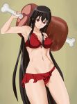  1girl akame_(akame_ga_kill!) akame_ga_kill! alluring bikini black_hair boned_meat holding_object kas-min long_hair red_eyes 