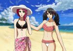 2_girls 72zzhousen alisa_bosconovitch alluring beach bikini black_hair brown_eyes green_eyes ling_xiaoyu namco ocean pareo pareo_bikini pink_hair tekken tekken_blood_vengeance tekken_tag_tournament_2