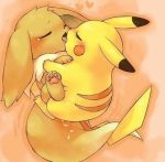 artist_request closed_eyes eevee feet furry heart kiss lowres nintendo pawpads paws pikachu pokemon sex soles toes